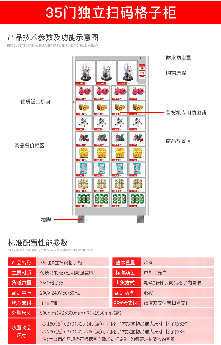 优趣生活 自动售卖机 独立扫码35门格子柜 无人新零售(图2)